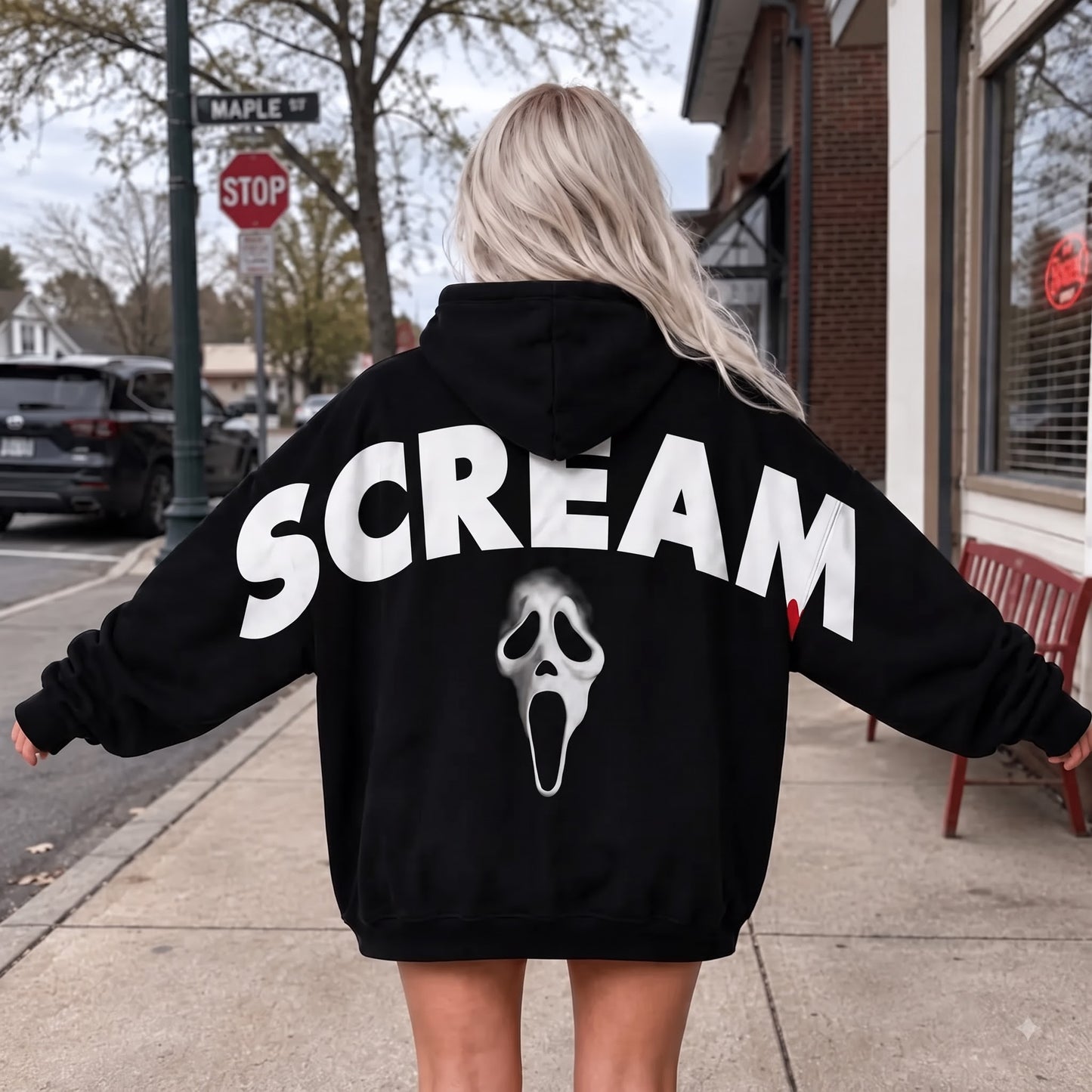 Ghost Face Shoulder-to-Shoulder Halloween Hoodie