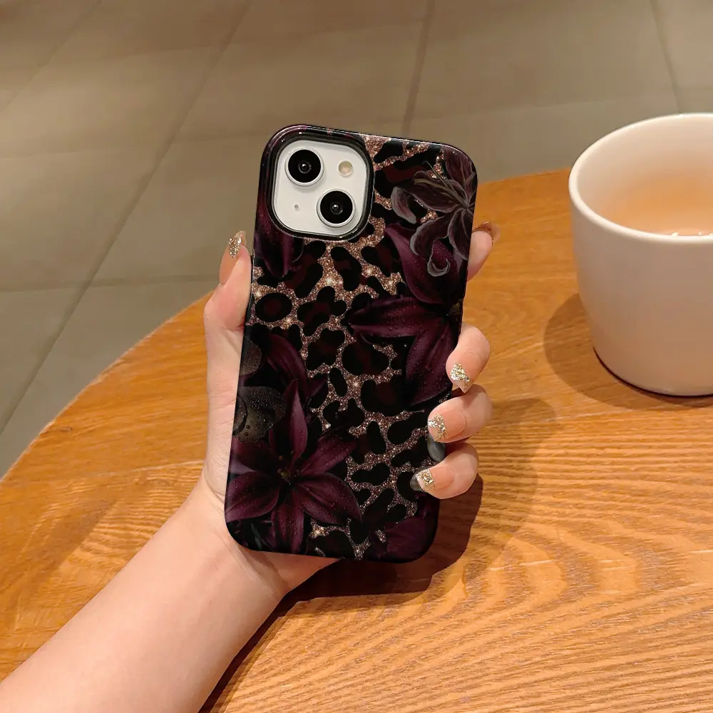 Dark Lily Leopard Print  Phone Case